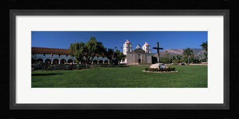 Framed Cross with a church in the background, Mission Santa Barbara, Santa Barbara, California, USA Print