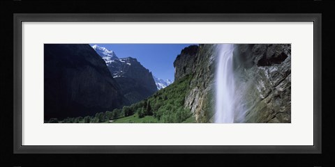 Framed Waterfall in a forest, Staubbach Falls, Mt Jungfrau, Lauterbrunnen Valley, Bernese Oberland, Berne Canton, Switzerland Print