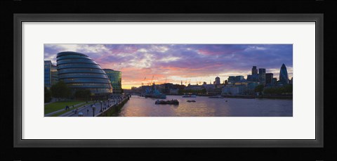 Framed City hall with office buildings at sunset, Thames River, London, England Print
