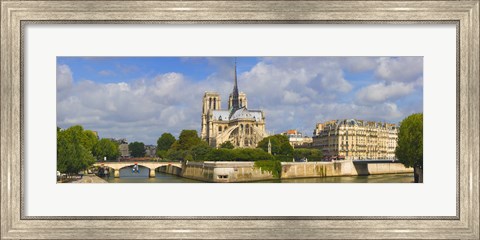 Framed Cathedral at the riverside, Notre Dame Cathedral, Seine River, Paris, Ile-de-France, France Print