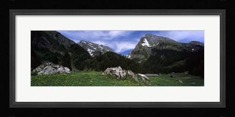 Framed Mountains in a forest, Mt Santis, Mt Altmann, Appenzell Alps, St Gallen Canton, Switzerland Print