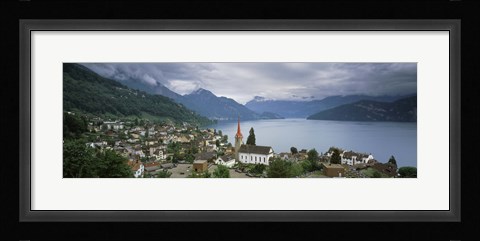 Framed City at the lakeside, Lake Lucerne, Weggis, Lucerne Canton, Switzerland Print