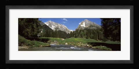 Framed Stream flowing through a forest, Mt Santis, Mt Altmann, Appenzell Alps, St Gallen Canton, Switzerland Print