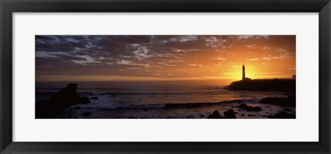 Framed Lighthouse at sunset, Pigeon Point Lighthouse, San Mateo County, California, USA Print