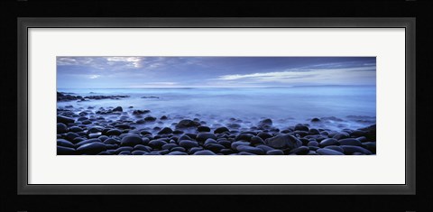 Framed Beach at dusk, Westward Ho, North Devon, Devon, England Print