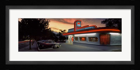 Framed Cars parked outside a restaurant, Route 66, Albuquerque, New Mexico, USA Print