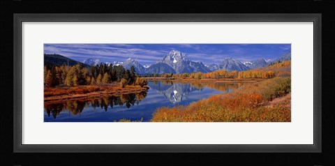 Framed Reflection of mountains in the river, Mt Moran, Oxbow Bend, Snake River, Grand Teton National Park, Wyoming, USA Print