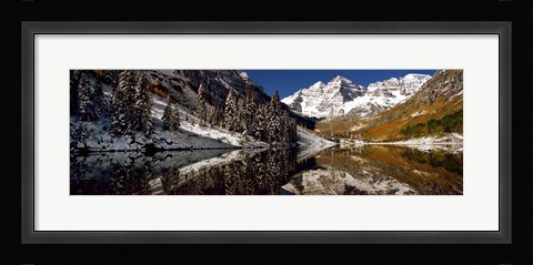 Framed Reflection of snowy mountains in the lake, Maroon Bells, Elk Mountains, Colorado, USA Print