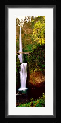 Framed Footbridge in front of a waterfall, Multnomah Falls, Columbia River Gorge, Multnomah County, Oregon Print