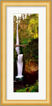 Framed Footbridge in front of a waterfall, Multnomah Falls, Columbia River Gorge, Multnomah County, Oregon Print