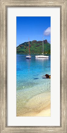 Framed Sailboats in the ocean, Tahiti, Society Islands, French Polynesia (vertical) Print