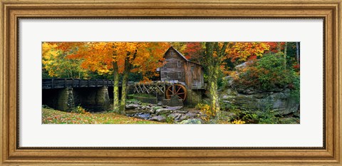 Framed Glade Creek Grist Mill, Babcock State Park, West Virginia (bright leaves) Print