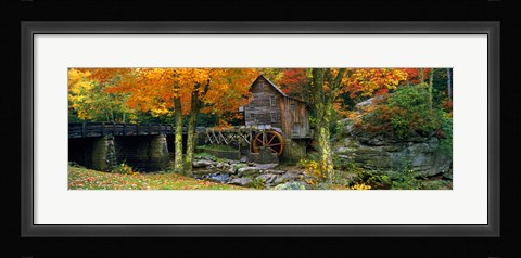 Framed Glade Creek Grist Mill, Babcock State Park, West Virginia (bright leaves) Print
