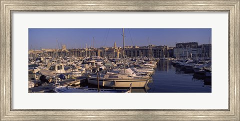 Framed Boats docked at a harbor, Marseille, Bouches-Du-Rhone, Provence-Alpes-Cote d&#39;Azur, France Print