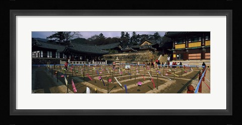 Framed Tourists at a temple, Haeinsa Temple, Kayasan Mountains, Gyeongsang Province, South Korea Print