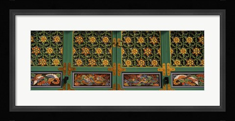 Framed Paintings on the door of a Buddhist temple, Kayasan Mountains, Haeinsa Temple, Gyeongsang Province, South Korea Print