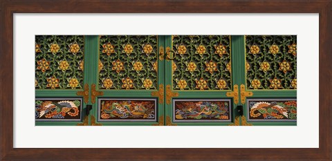 Framed Paintings on the door of a Buddhist temple, Kayasan Mountains, Haeinsa Temple, Gyeongsang Province, South Korea Print
