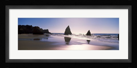 Framed Rock formations in the ocean, Alvor Beach, Algarve, Portugal Print