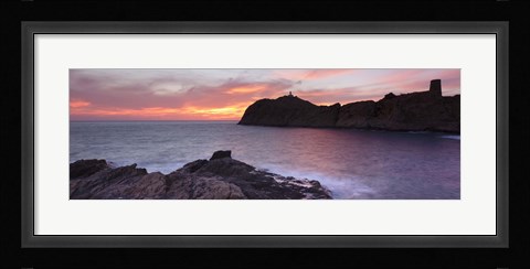 Framed Islands in the sea, La Pietra, Genoese Tower, Phare De La Pietra, L'Ile-Rousse, Balagne, Corsica, France Print