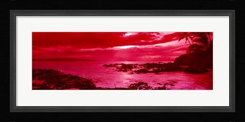 Framed Red Sunset over the coast, Makena Beach, Maui, Hawaii Print