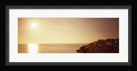 Framed Rock jetty leading into Fort Lauderdale Harbor at sunrise, Fort Lauderdale, Broward County, Florida, USA Print