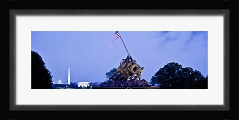 Framed Iwo Jima Memorial at dusk with Washington Monument in the background, Arlington National Cemetery, Arlington, Virginia, USA Print