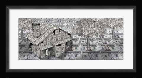 Framed Dollar house with money tree Print