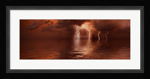 Framed Lightning storm over the sea Print