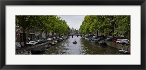 Framed Boats in a canal, Amsterdam, Netherlands Print