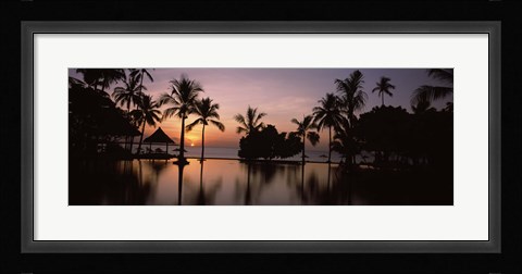 Framed Sunset over hotel pool, Lombok, West Nusa Tenggara, Indonesia Print