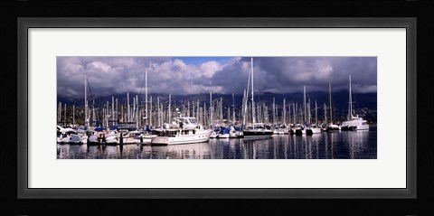 Framed Boats at a harbor, Santa Barbara Harbor, Santa Barbara, California, USA Print