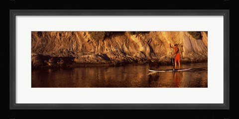 Framed Paddle-boarder in river, Santa Barbara, California, USA Print