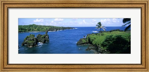 Framed High angle view of a coast, Hana Coast, Black Sand Beach, Hana Highway, Waianapanapa State Park, Maui, Hawaii Print