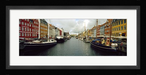 Framed Boats in a canal, Nyhavn, Copenhagen, Denmark Print