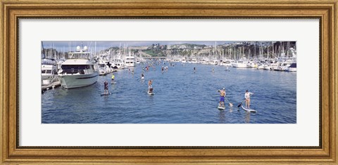 Framed Paddleboarders and yachts, Dana Point, California Print