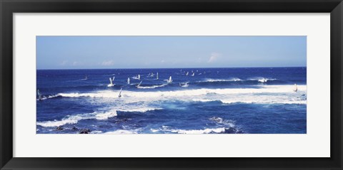 Framed Tourists windsurfing, Hookipa Beach Park, Maui, Hawaii Print