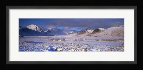 Framed Snow covered landscape with mountains in winter, Black Mount, Rannoch Moor, Highlands Region, Scotland Print