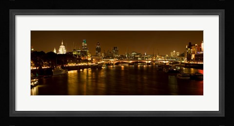 Framed View of Thames River from Waterloo Bridge at night, London, England Print
