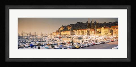 Framed Port of Nice lined by old houses and filled with new yachts, Nice, Alpes-Maritimes, Provence-Alpes-Cote d'Azur, France Print