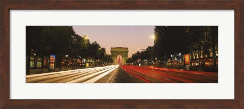Framed Traffic on the road, Avenue des Champs-Elysees, Arc De Triomphe, Paris, Ile-de-France, France Print