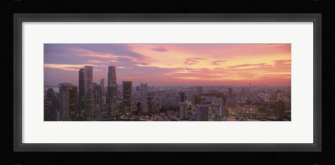 Framed High angle view of a city at sunset, Singapore City, Singapore Print