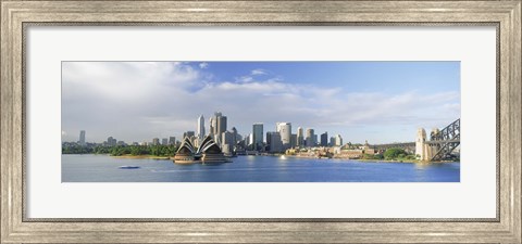 Framed Sydney Opera House with city skyline in the background, Sydney Harbor, Sydney, New South Wales, Australia Print