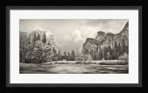 Framed River flowing through a forest, Merced River, Yosemite Valley, Yosemite National Park, California, USA Print