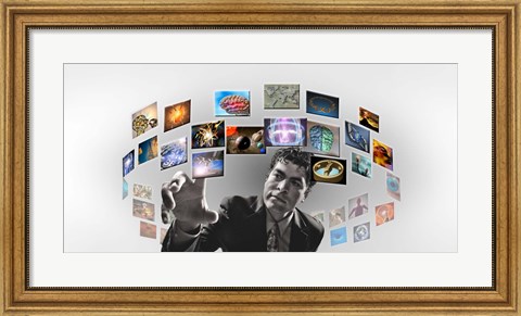 Framed Man surrounded by imagery Print