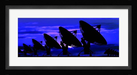 Framed Silhouette of satellite dishes Print