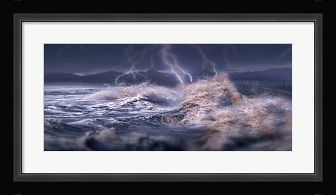 Framed Storm waves hitting concrete Print