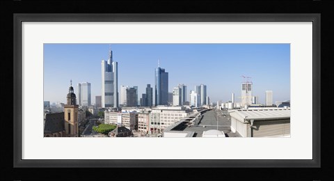 Framed City skyline with St. Catherine's Church from over the rooftop of the Cathedral Museum, Frankfurt, Hesse, Germany Print