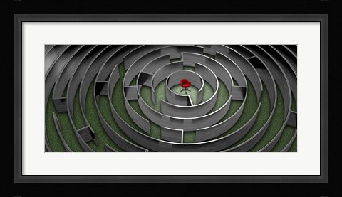 Framed Red chair in middle of maze Print
