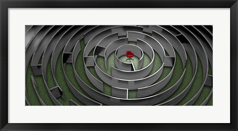 Framed Red chair in middle of maze Print