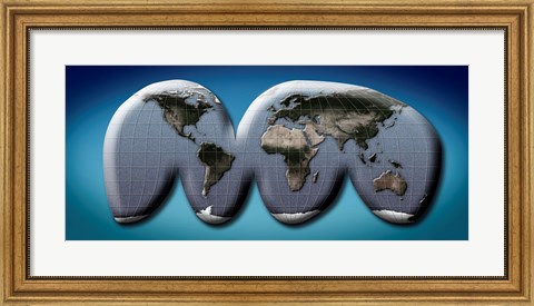 Framed Map of World from Goode&#39;s Homolosine Projection Print